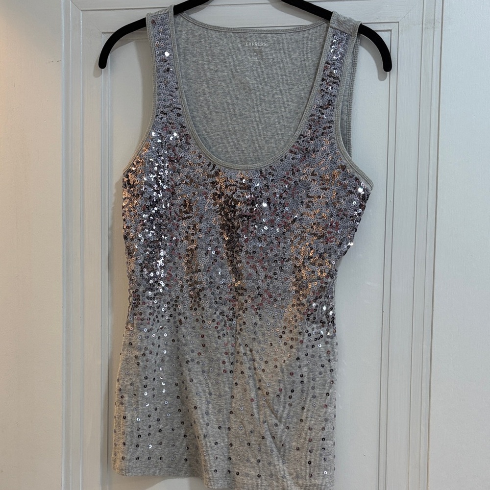 Express Silver Sequin Tank Top